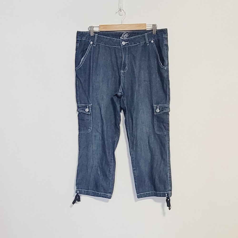 B.U.M. Equipment Blue Denim 3/4 Length Jeans 100% Cotton Pockets Lightweight 14